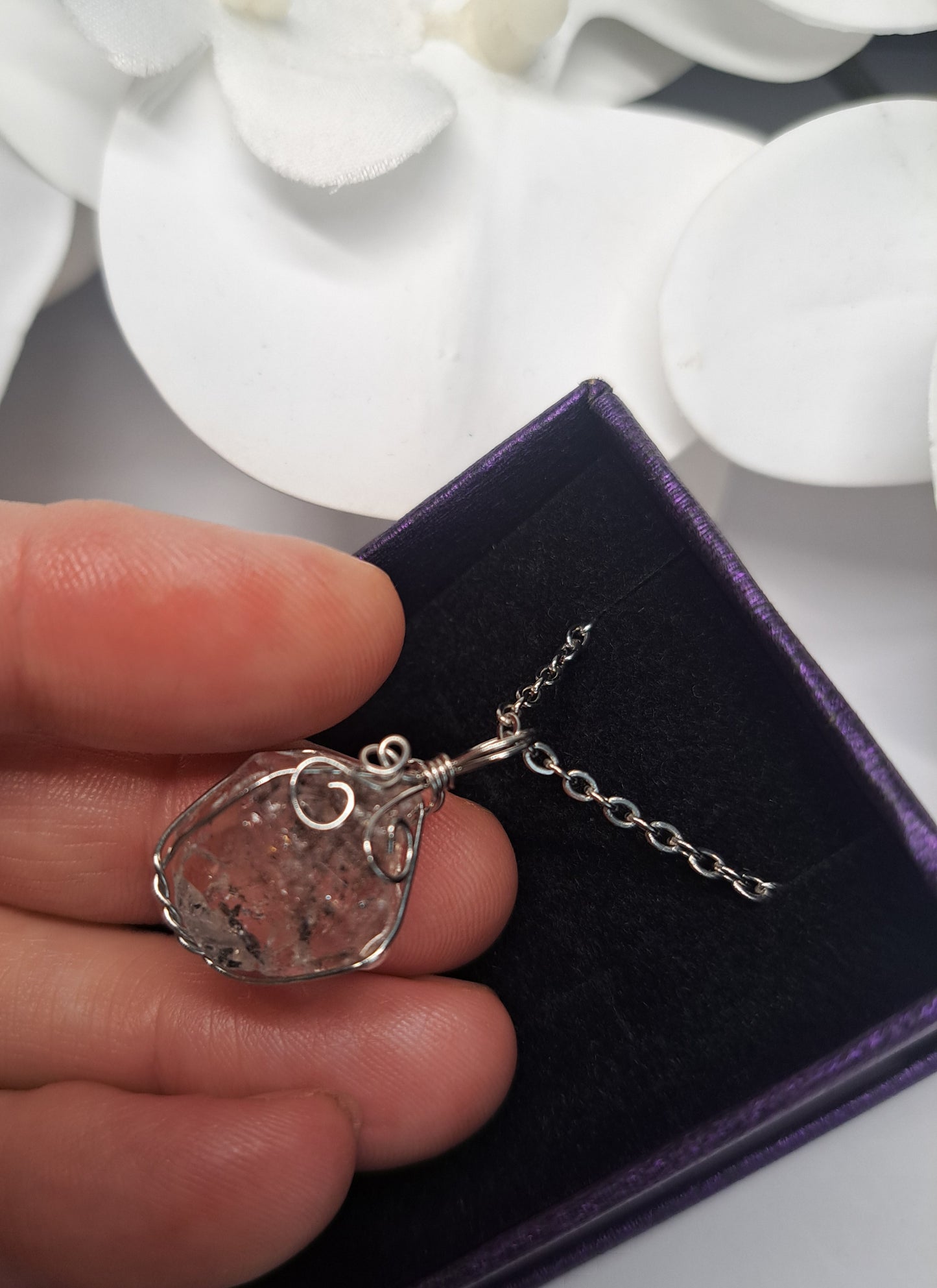 Hand Crafted Herkimer diamond stainless steel chain necklace