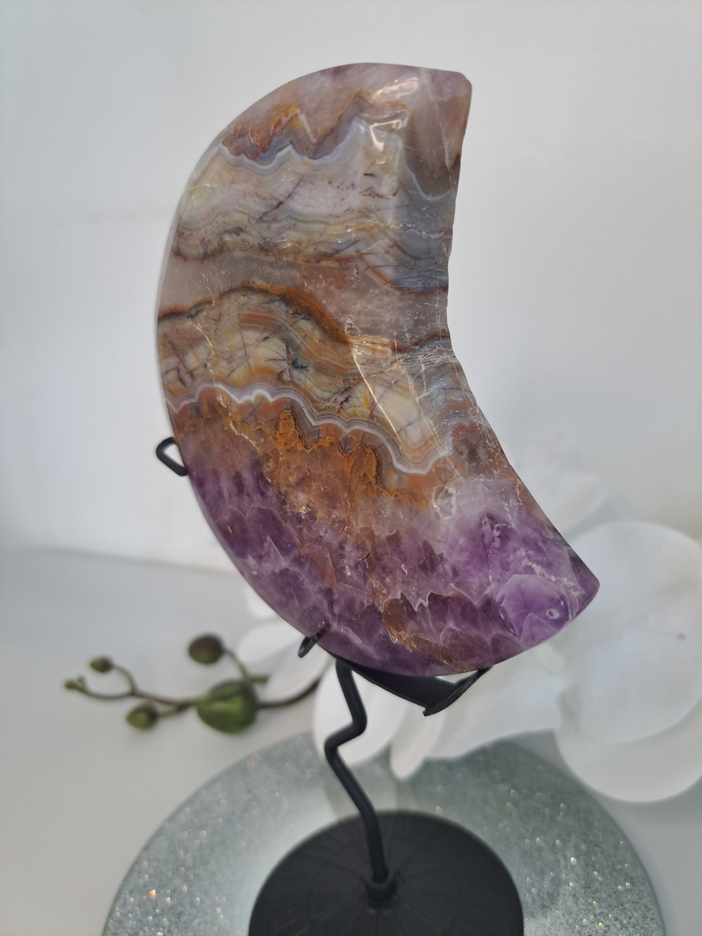 Amethyst Lace Agate Half Moon
