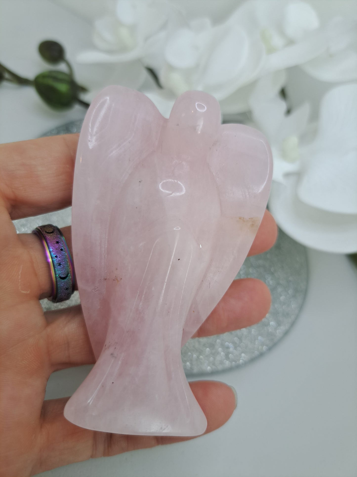 Large rose quartz angel