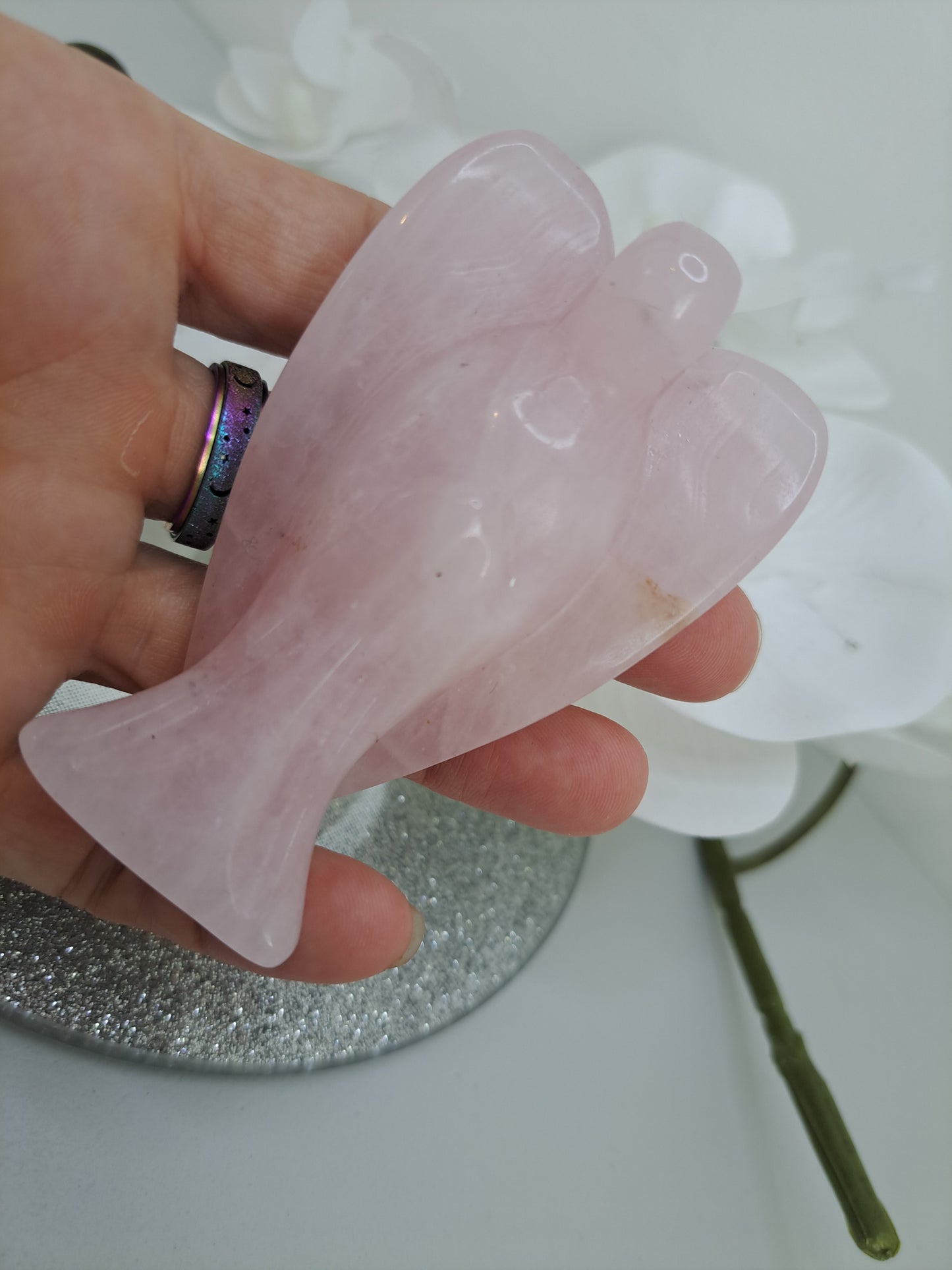 Large rose quartz angel