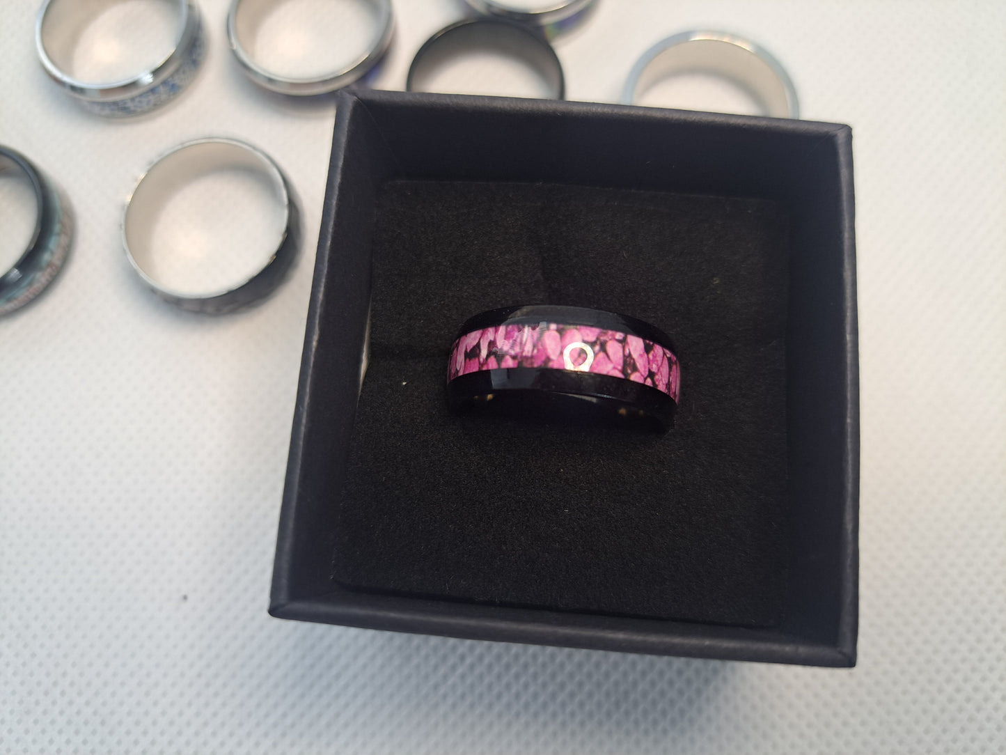 Pink inlay stainless steel ring