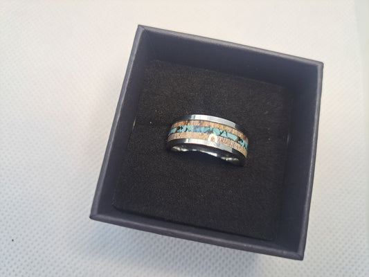 Blue/beige inlay ring stainless steel