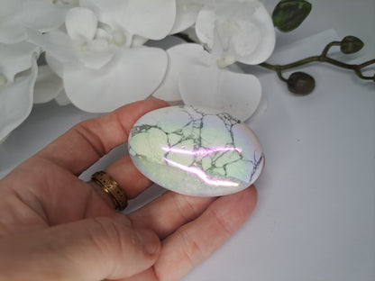 Rainbow Aura White Howlite Palm Stone