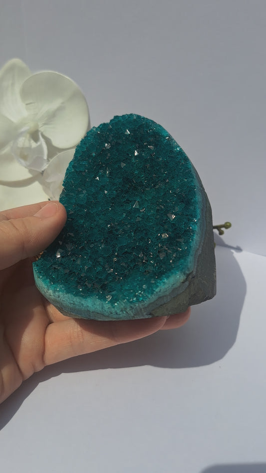 Blue ice jade dyed geode cluster