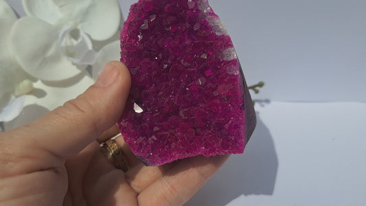 Dyed cyan pink geode cluster