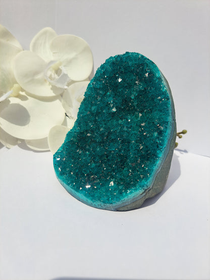 Blue ice jade dyed geode cluster