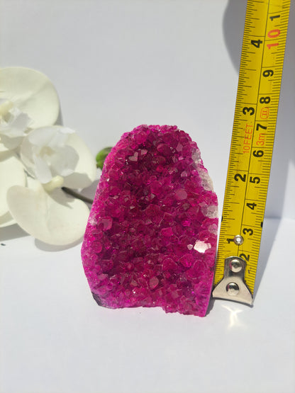 Dyed cyan pink geode cluster