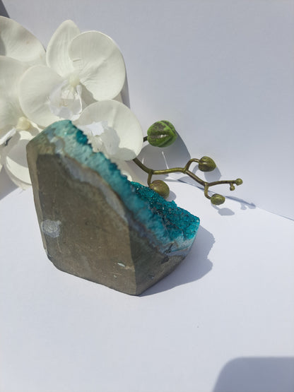 Blue ice jade dyed geode cluster