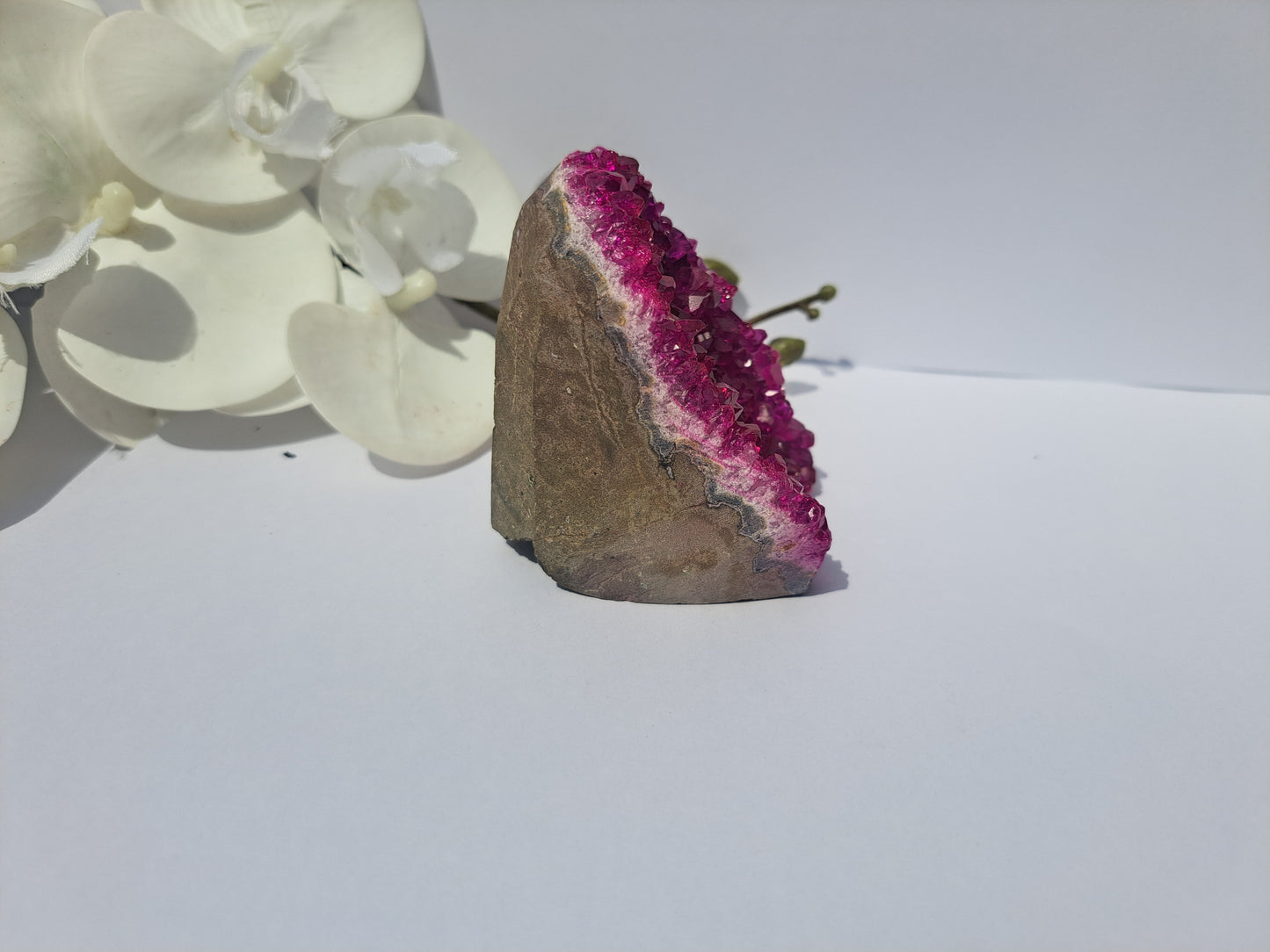 Dyed cyan pink geode cluster