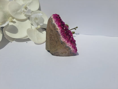 Dyed cyan pink geode cluster